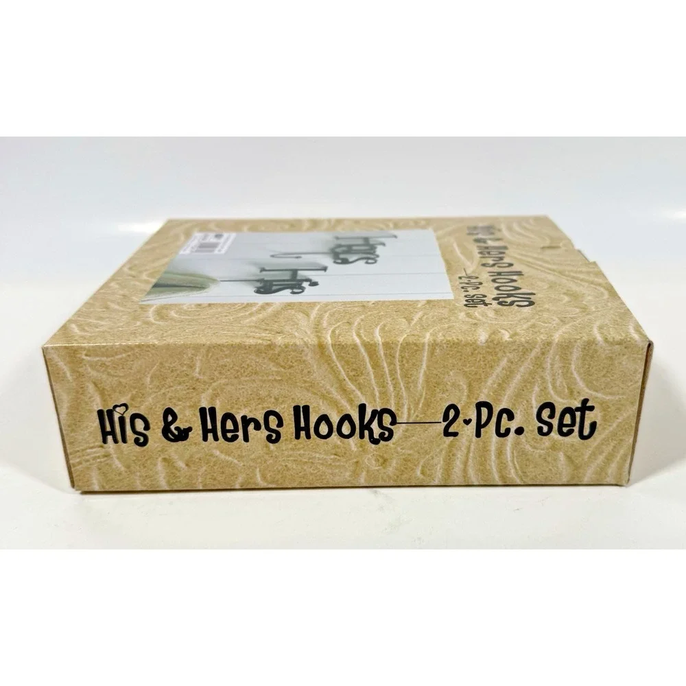 Giftco His & Hers Wall Hooks Set Black Metal Script Farmhouse Decor